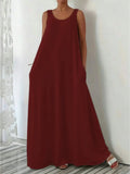 European and American new style casual fashion sleeveless loose pure color dress for women
