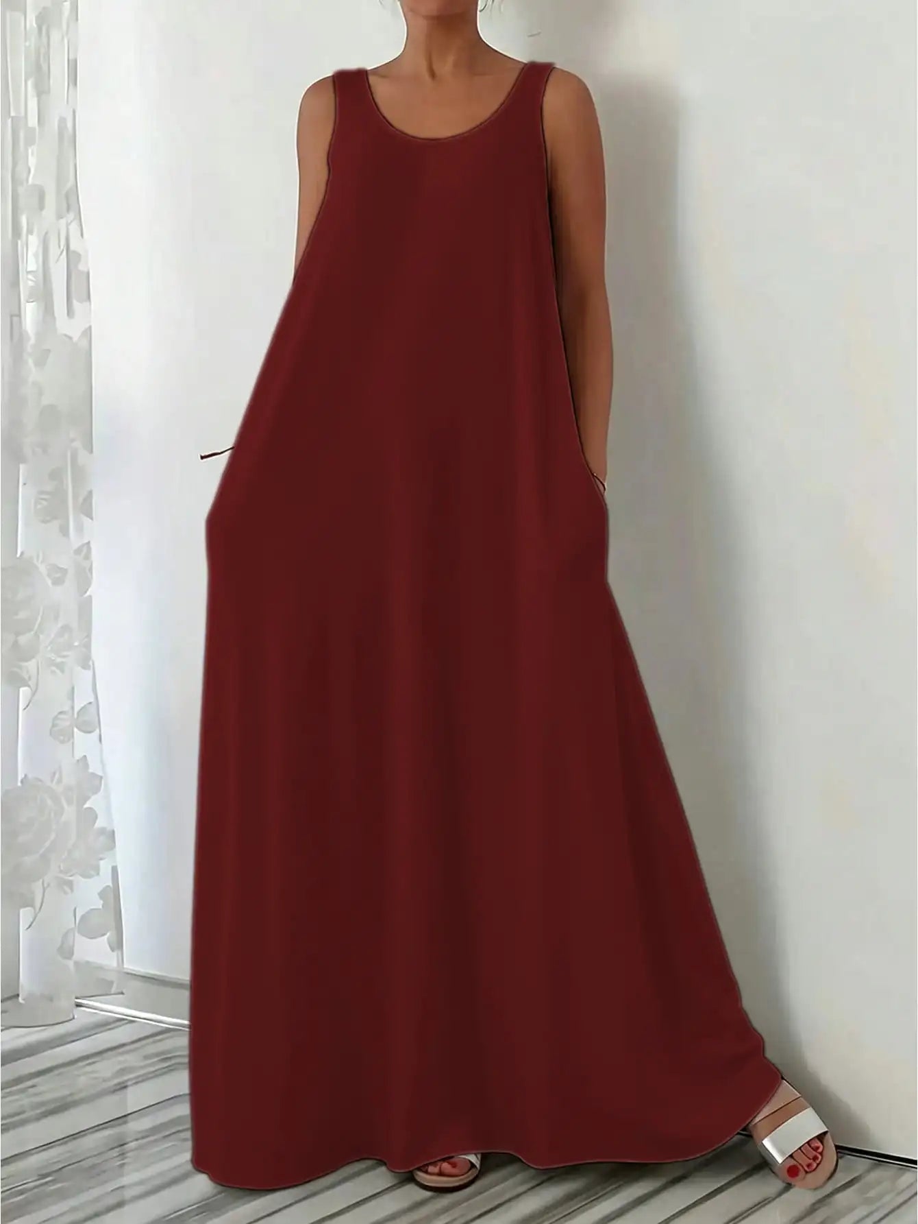 European and American new style casual fashion sleeveless loose pure color dress for women