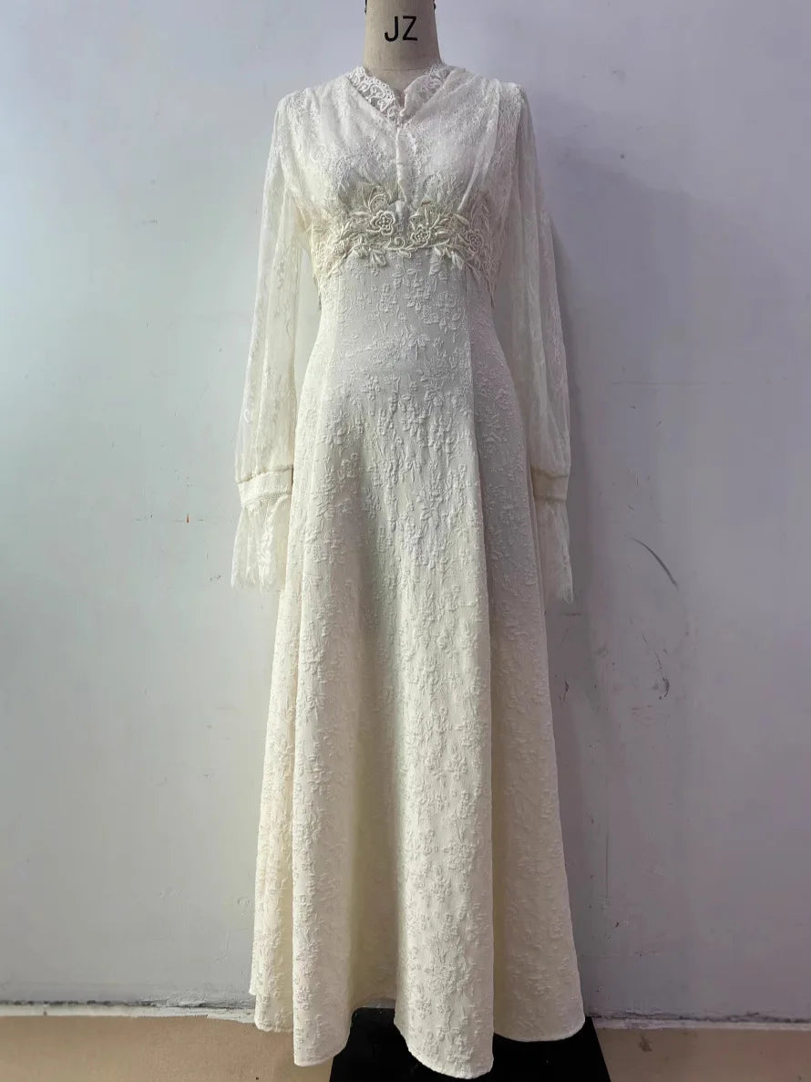 Spring Maxi Long Dress Pure Color Court French Retro Princess  Dress Elegant and Comfortable Breathable Solid Color Dress
