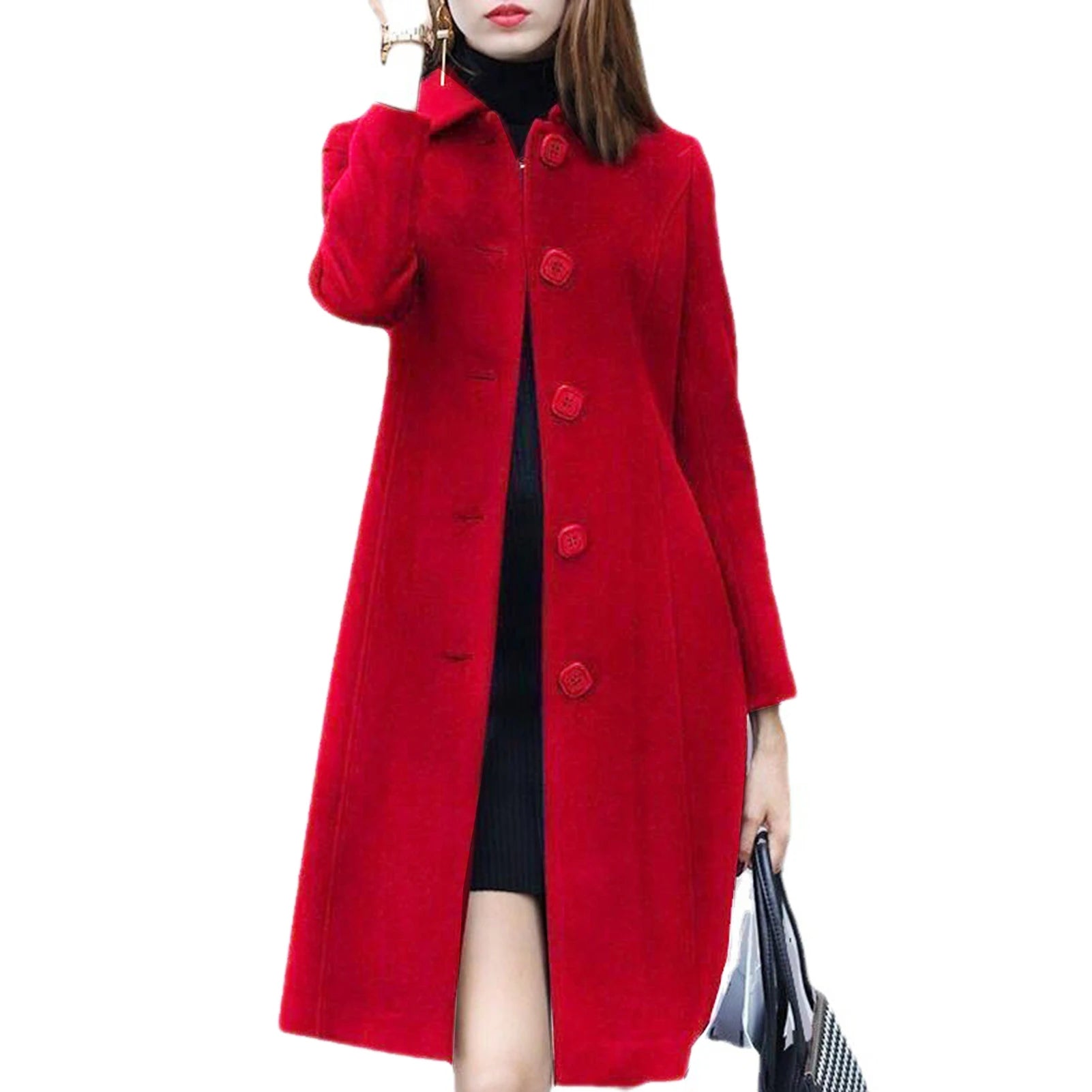 Fabulous Wool Coat Long Sleeves Women Coat Elegant Plus Size Thermal Lady Jacket Buttons