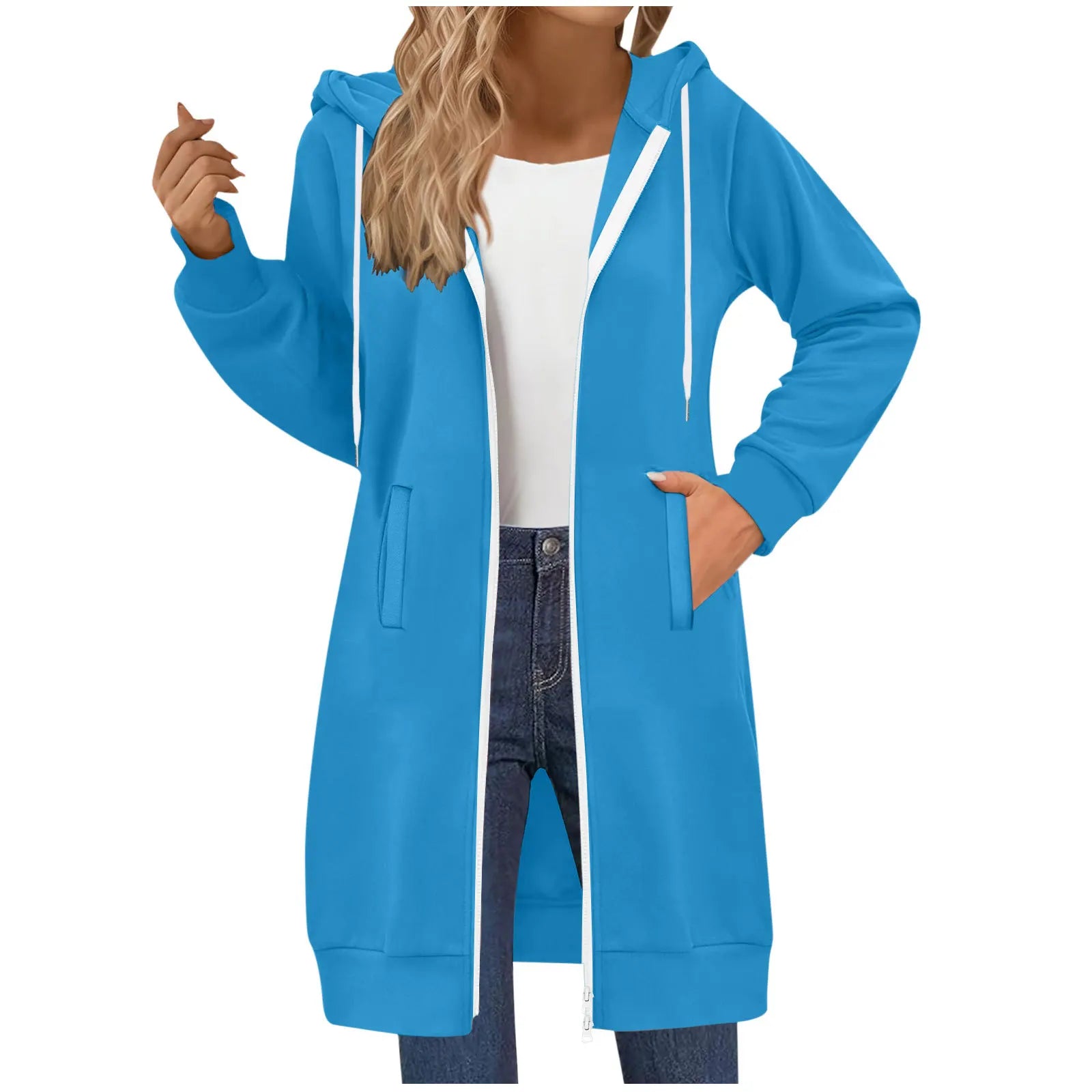 Women's Clothing Long Sweatshirt Casual Versatile Drawstring Long Sleeve Hooded Jacket with Pockets