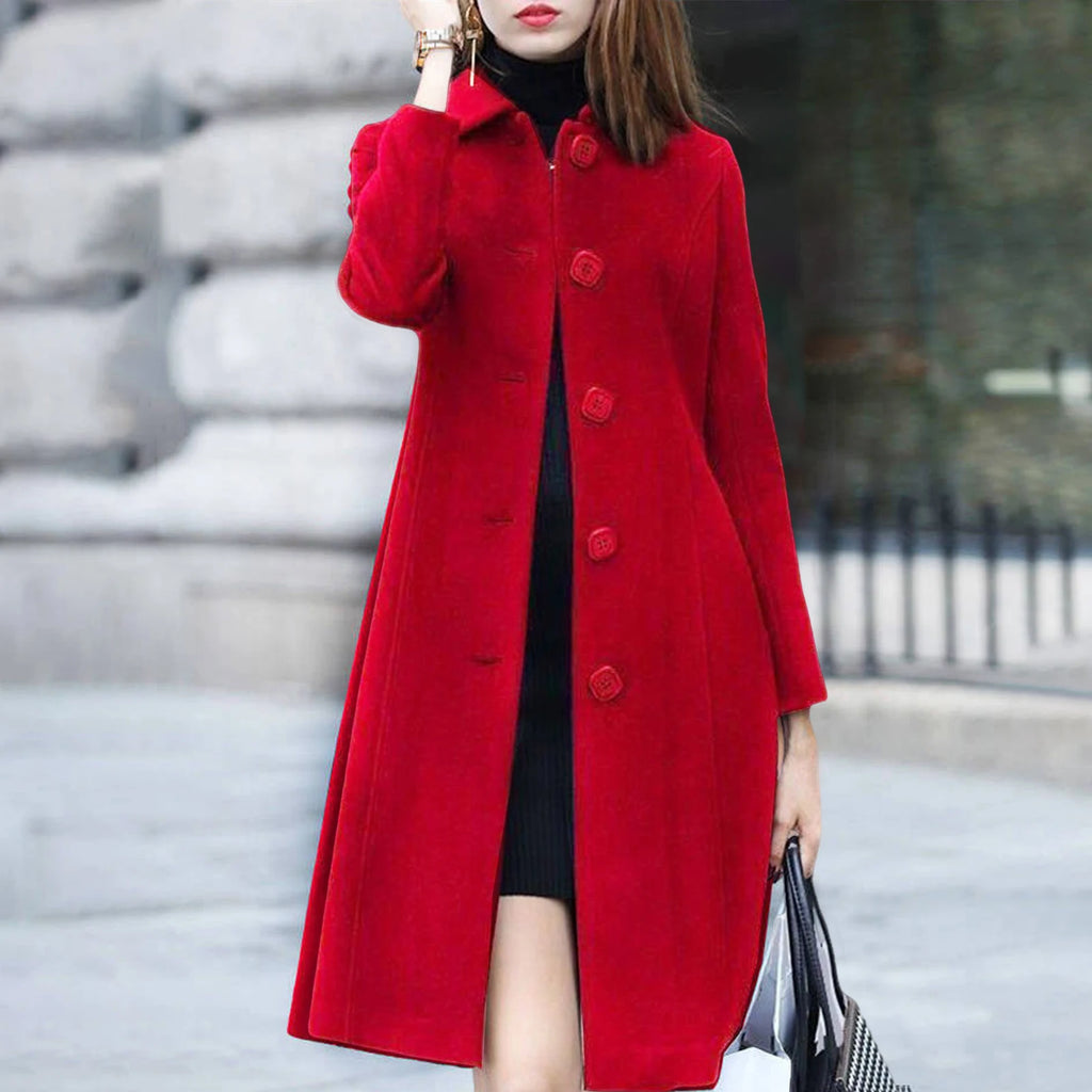 Fabulous Wool Coat Long Sleeves Women Coat Elegant Plus Size Thermal Lady Jacket Buttons