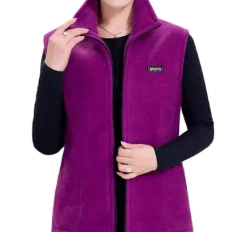 Spring Autumn Women Vest Jacket Middle-Aged Casual Solid Sleeveless Gilet Femme Pocket Short Waistcoat