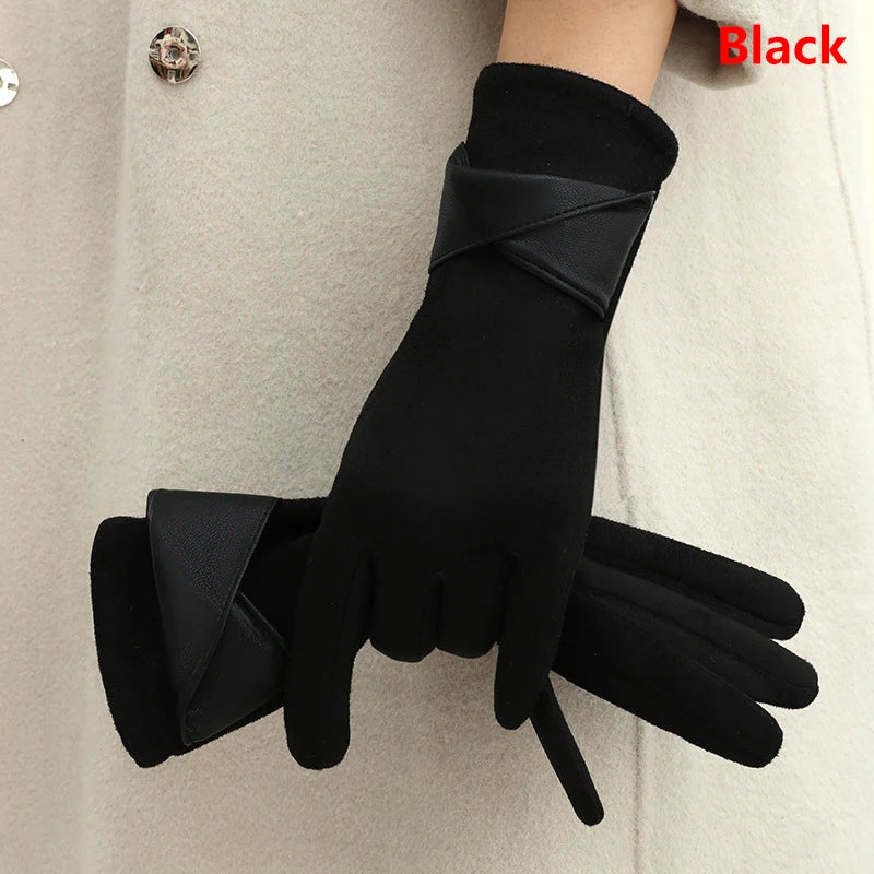 1Pair Suede Gloves For Women Winter Velvet Gloves Elegant Touch Screen Gloves Riding Driving Keep Warm Mountaineering Gloves