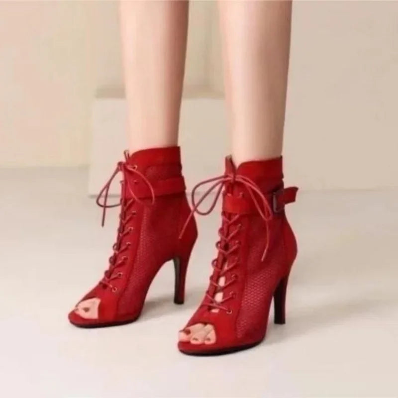 New Noble High Quality  for Women's Sexy Red  Heels Ankle Boots Peep Toe Zipper