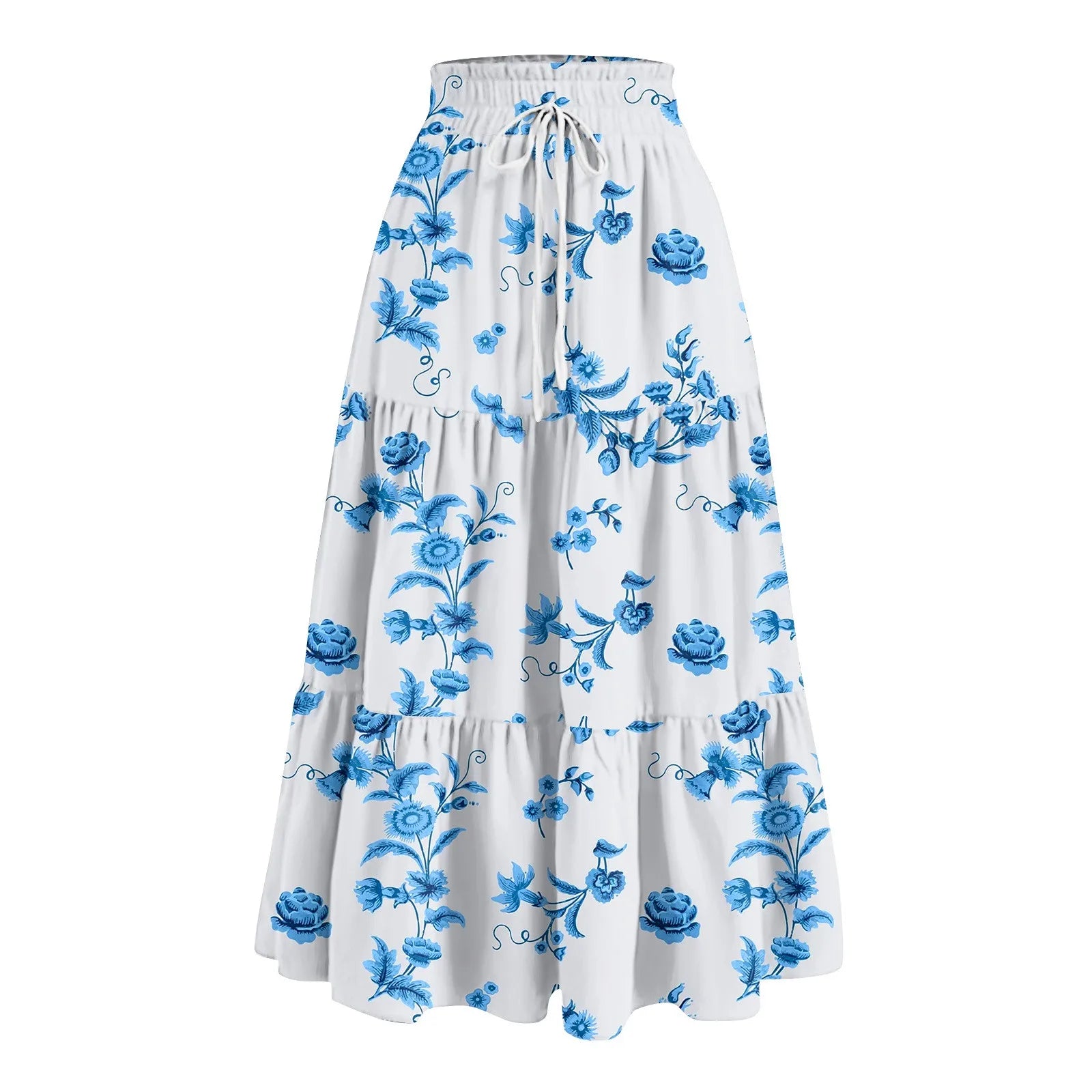 Women'S Boho Vintage Floral Print Maxi Skirt Elastic High Waist Pleated Flowy A Line Long Skirts Toddler Fall Falda Short