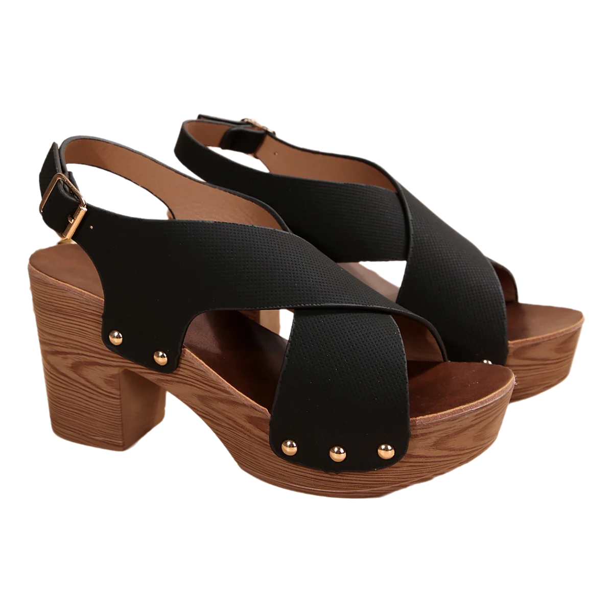 2024 New Women Sandal Platform Heeled Shoes Slingback Shoes Peep Toe Chunky Heel Studded Platform Sandals Shoes for Women