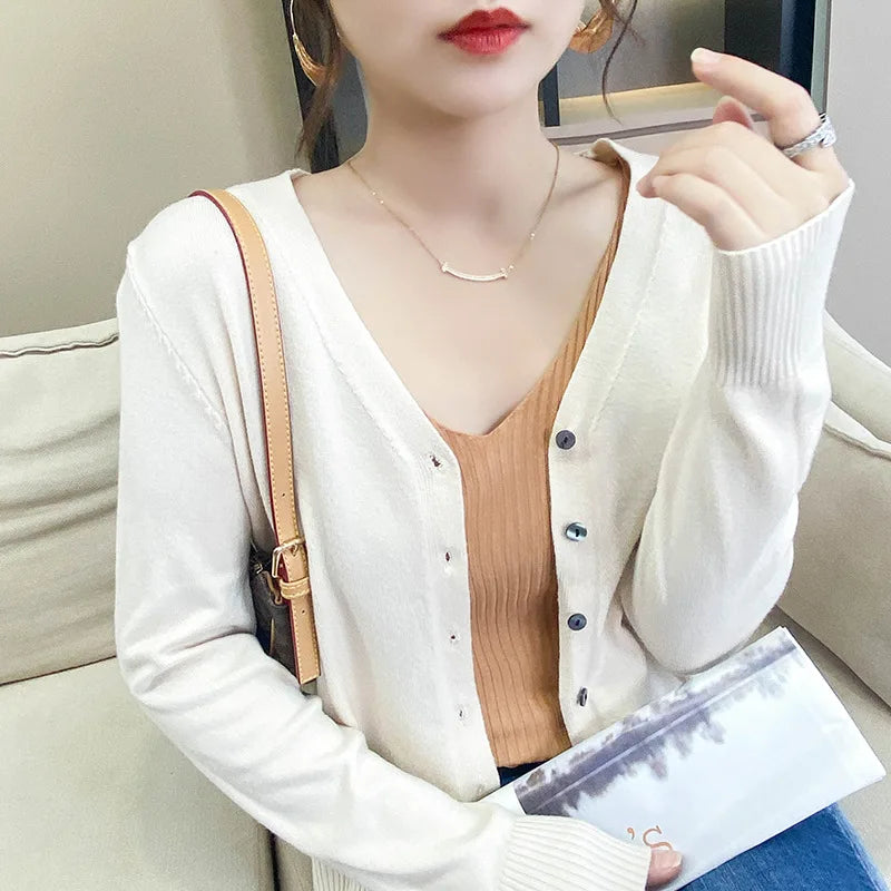 Spring Autumn Women Cardigans Loose Solid Single Breasted V-neck Pink Red Fashion Cardigan Jumpers Knitwear 2025