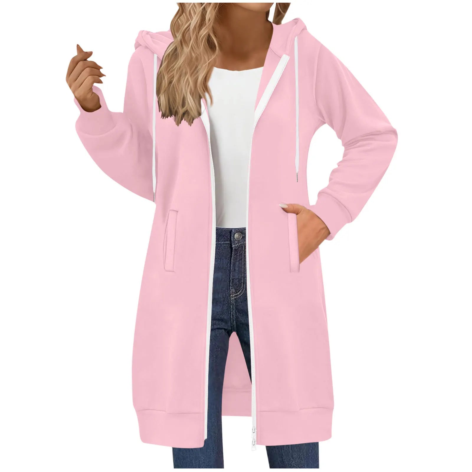 Women's Clothing Long Sweatshirt Casual Versatile Drawstring Long Sleeve Hooded Jacket with Pockets