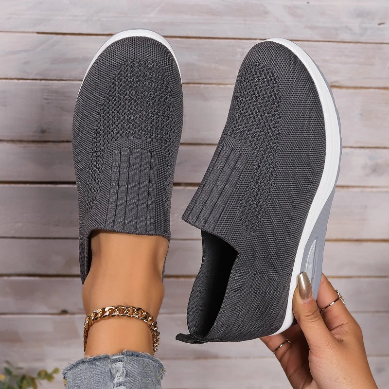 2025 Women's Shoes Slip on Sneakers Platform Solid Color Casual Shoes New Knit Ladies Vulcanized Shoe Wedges Women Walking Shoes