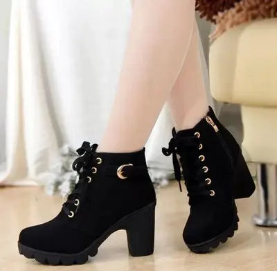 New Spring Winter Fashionable versatile Women Boots Lace-up Fashionable versatile Ladies Shoes comfortable High Heels Boots