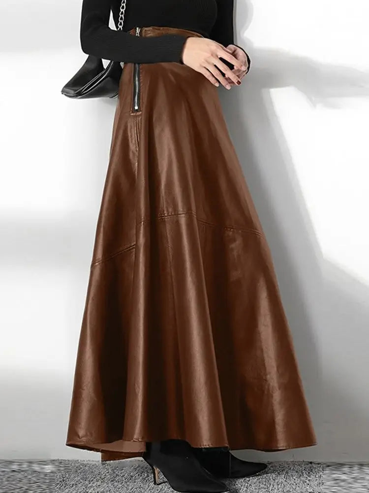 ZANZEA Women's PU Leather Maxi Skirt 2025 Autumn Elegant OL Long Saias Fashion Solid Mujer Faldas Casual High Waist Zipper Jupe
