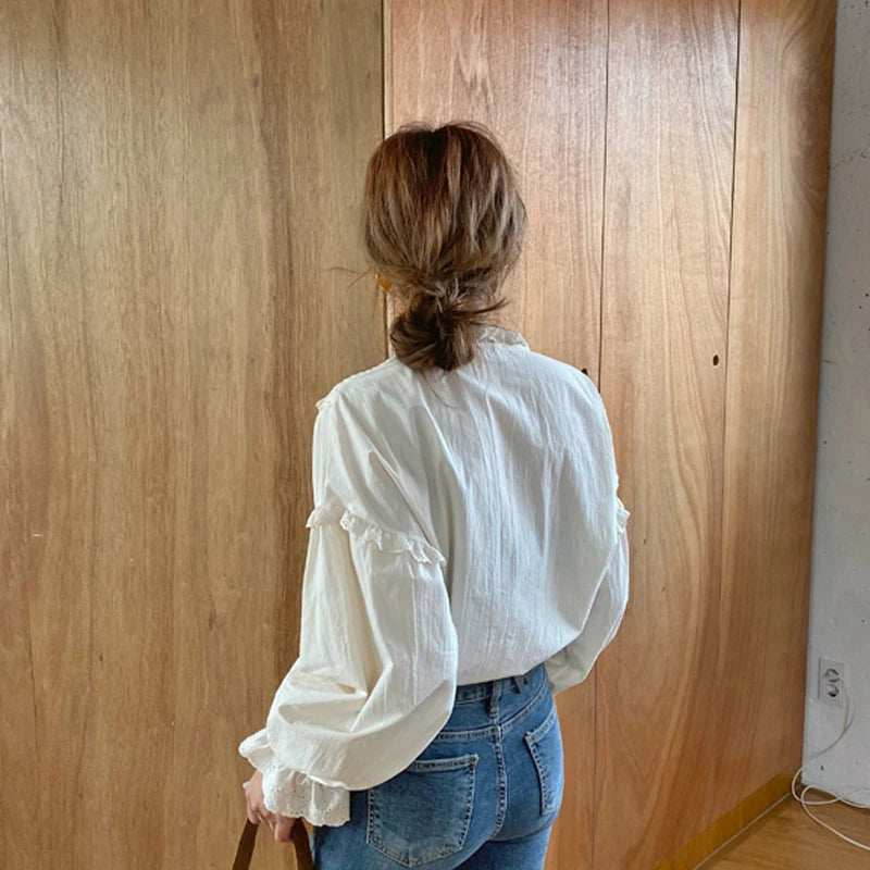 Blusas Mujer De Moda 2023 Casual Women Shirt Spring Loose Vintage Tops Korean Style Long Lantern Sleeve Women Blouse Elegant