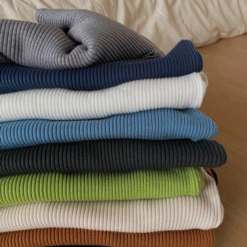Women Heaps Collar Turtleneck Sweaters Autumn Winter Slim Pullover Women Basic Tops Casual Soft Knit Sweater Soft Warm Jumper