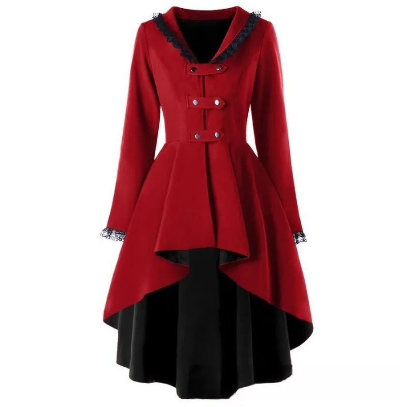 Tailcoat Vintage Long Coat Irregular Hem With Unique Buttons And Lace Trim Womens Trench Coat