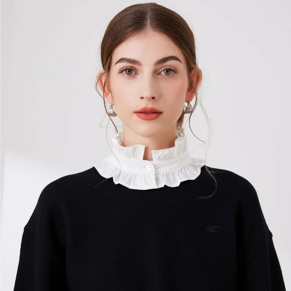 1 set French Style Fake Faux Collar Pleated Design Ruffled Edge Stand Collar Adjustable Feature Detachable Ruffled Sleeve