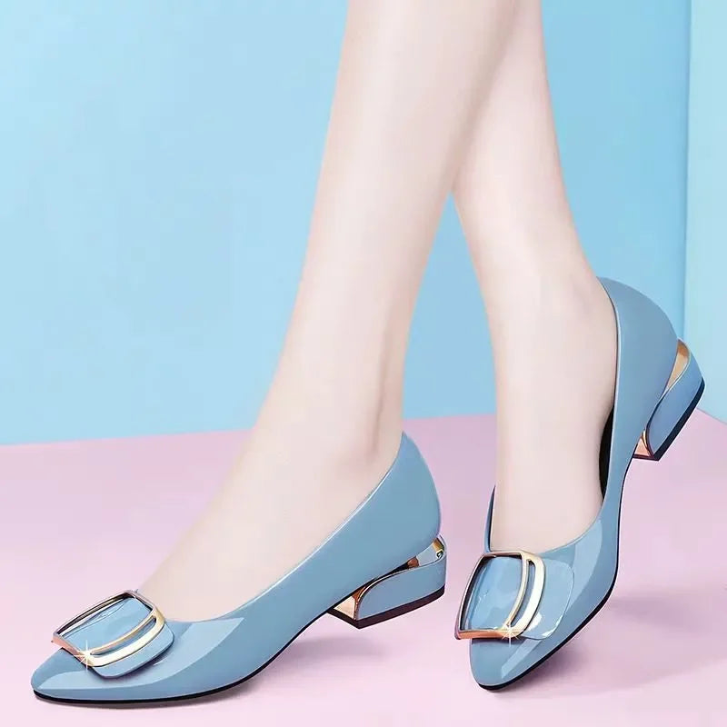 Women Cute Sweet Light Weight Brown Slip on Square Heel Shoes Lady Casual Comfort Spring Elegant Beautiful High Pumps E1237