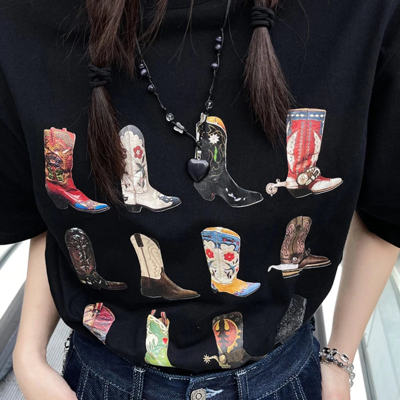 Western T-Shirt Women T Shirt Summer Loose Vintage Boho Texas T Shirt Cowgirl Cowboy Cute Graphic Tees Hippie Tshirts Retro