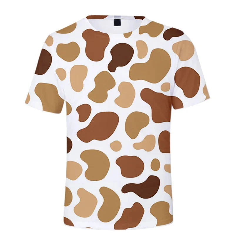 Cow Pattern T Shirt For Colorful Cartoon 3D Printed T-Shirts Summer Casual Street Loose Tops O-Neck Short Sleeve Tees