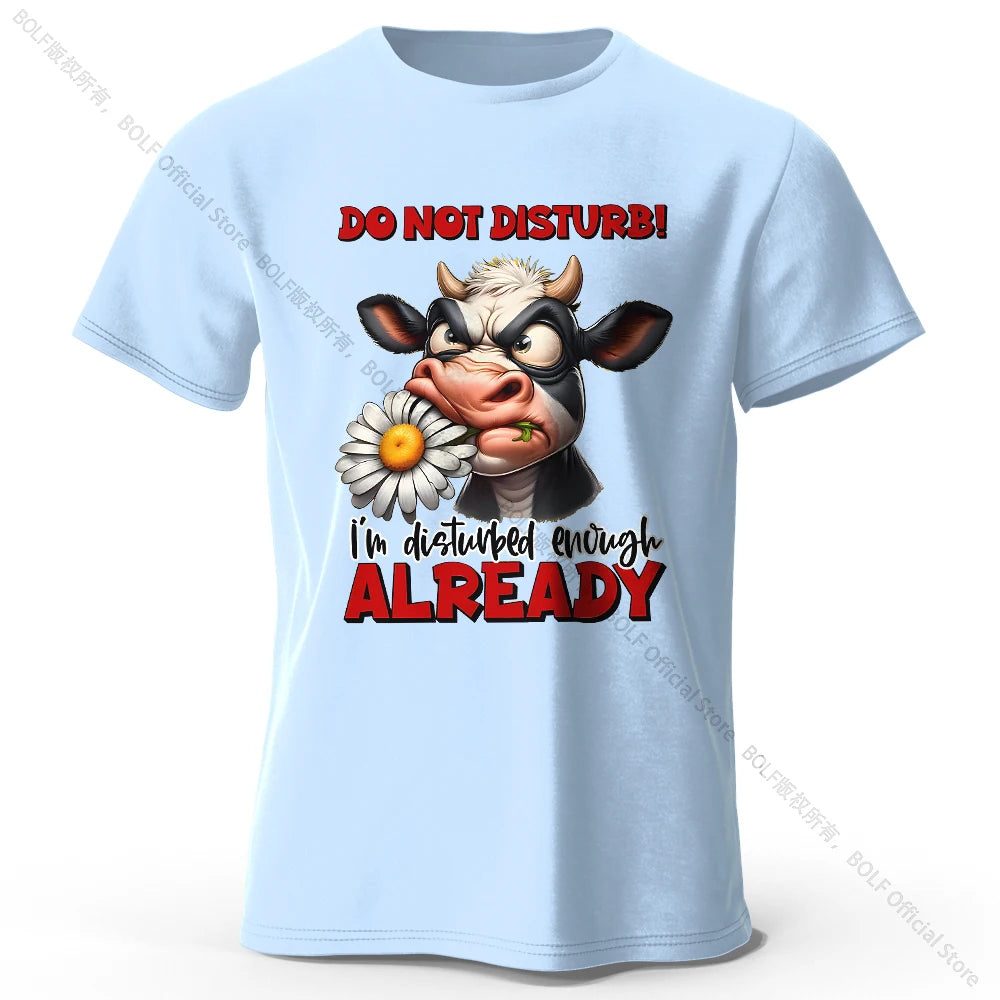 Cartoon Cow Print 100% Cotton T-Shirt, Soft & Breathable Round Neck Short Sleeve Tee, Unisex Fun & Whimsical Style