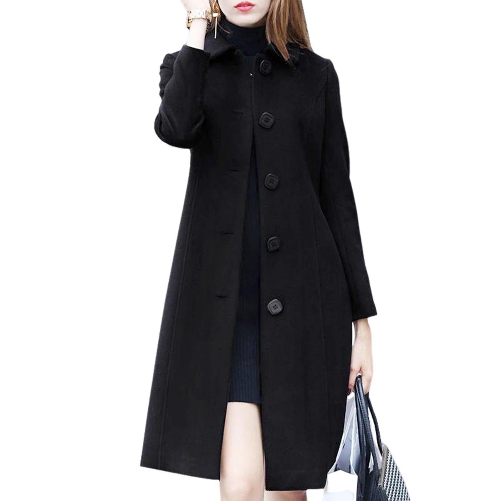 Fabulous Wool Coat Long Sleeves Women Coat Elegant Plus Size Thermal Lady Jacket Buttons