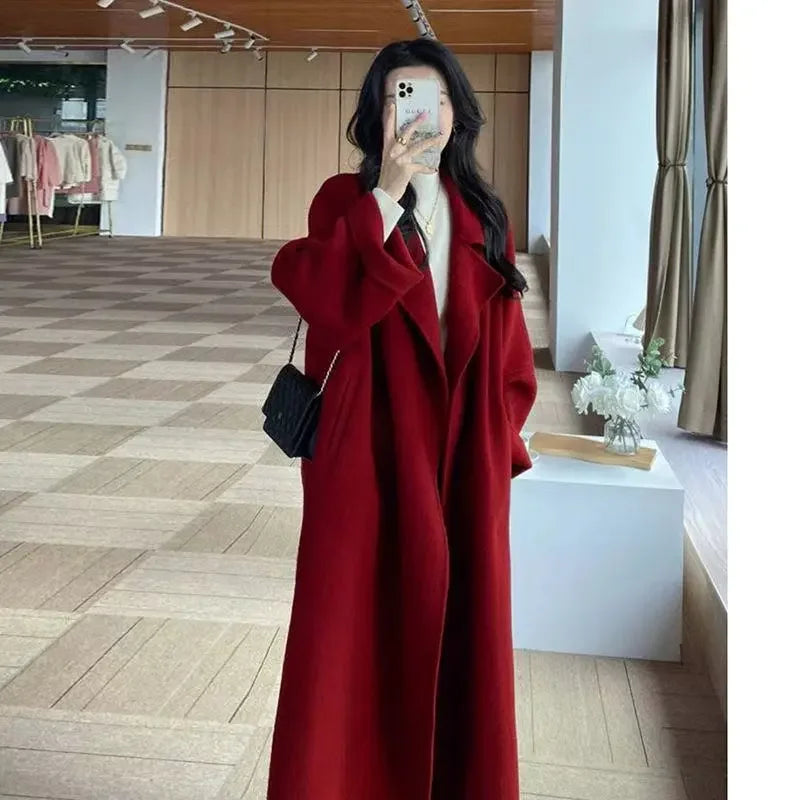 Mid to Long Length Meilad Double-sided Woolen Coat for Autumn and Winter Women's High-end Fashion Short Woolen Coat