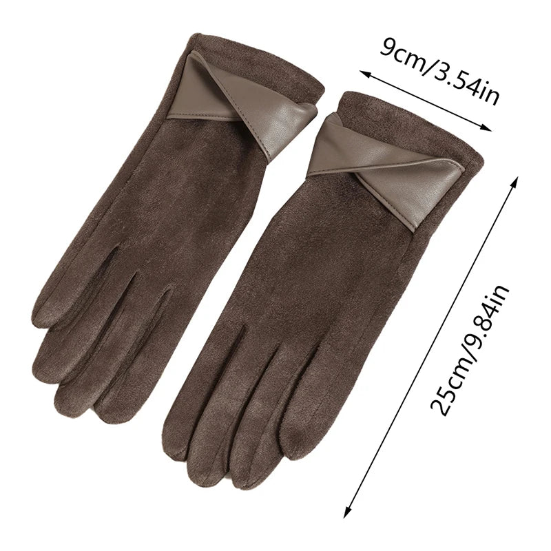 1Pair Suede Gloves For Women Winter Velvet Gloves Elegant Touch Screen Gloves Riding Driving Keep Warm Mountaineering Gloves