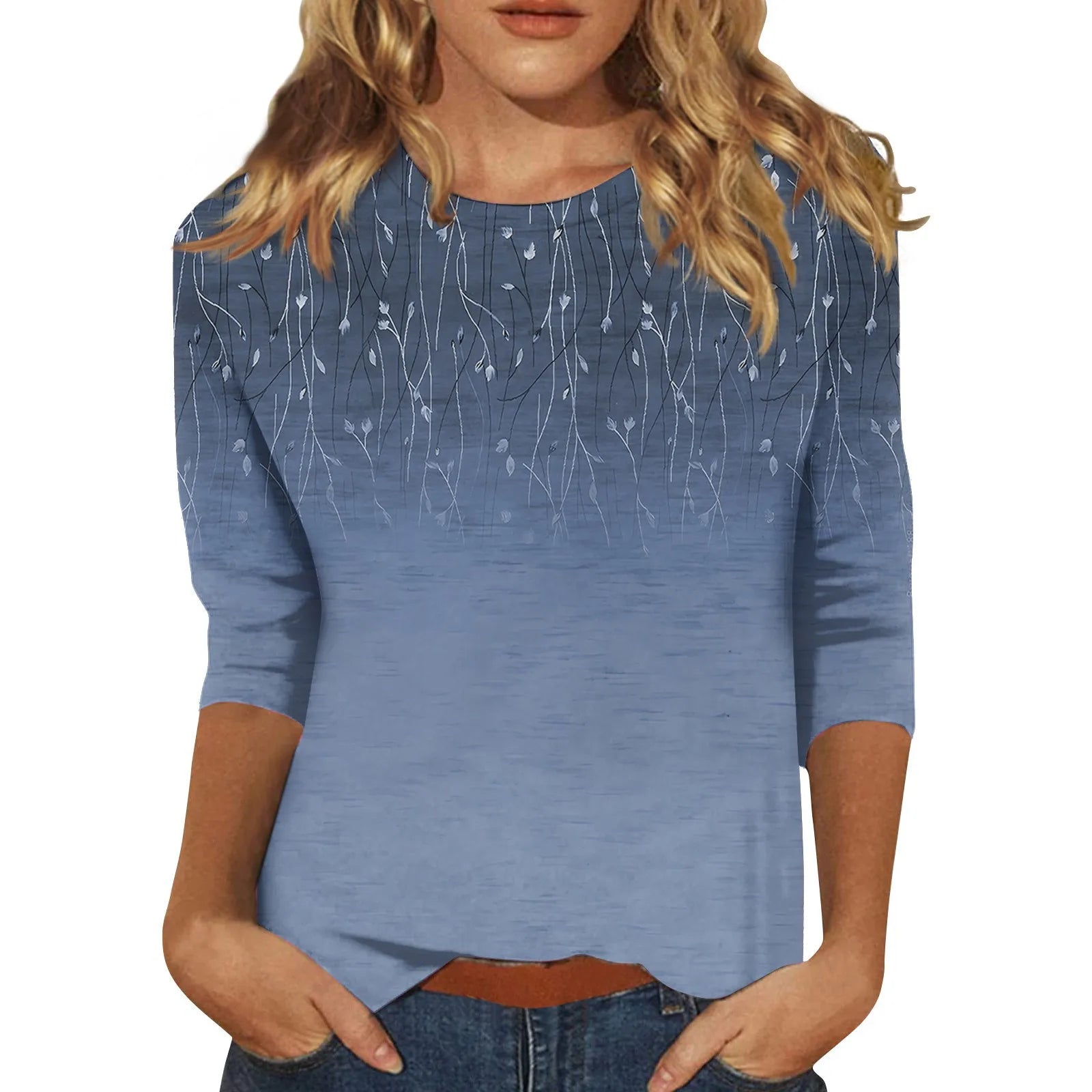 Blouse for Ladies Women’s Fashion Everyday Casual O-neck Three Quarter Sleeve Printed T-shirt Top Summer blusa mujer moda 2024