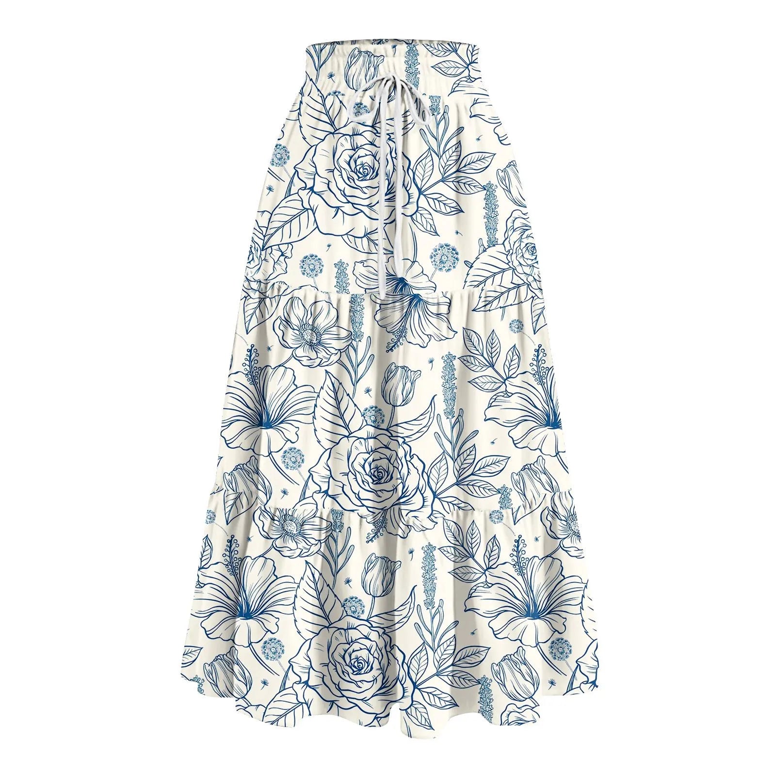 Women'S Boho Vintage Floral Print Maxi Skirt Elastic High Waist Pleated Flowy A Line Long Skirts Toddler Fall Falda Short