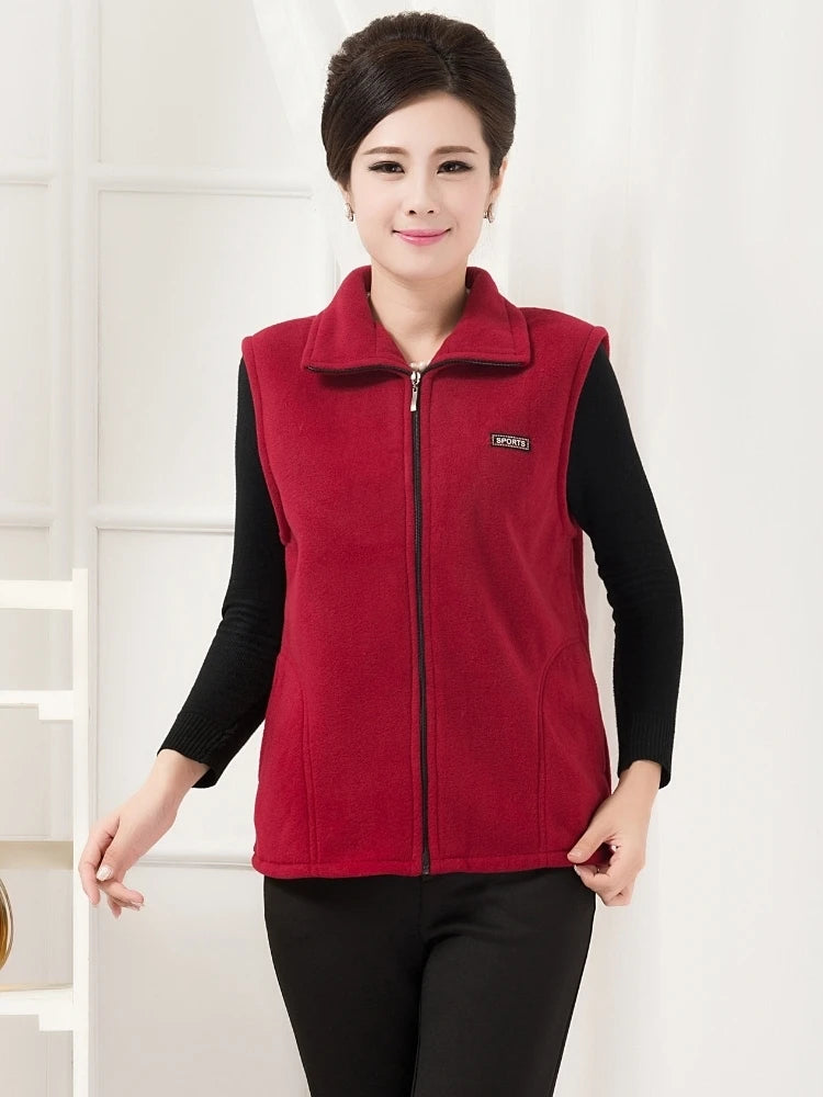 Spring Autumn Women Vest Jacket Middle-Aged Casual Solid Sleeveless Gilet Femme Pocket Short Waistcoat