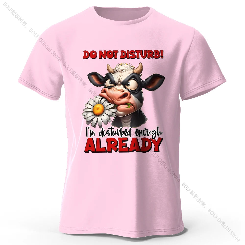 Cartoon Cow Print 100% Cotton T-Shirt, Soft & Breathable Round Neck Short Sleeve Tee, Unisex Fun & Whimsical Style