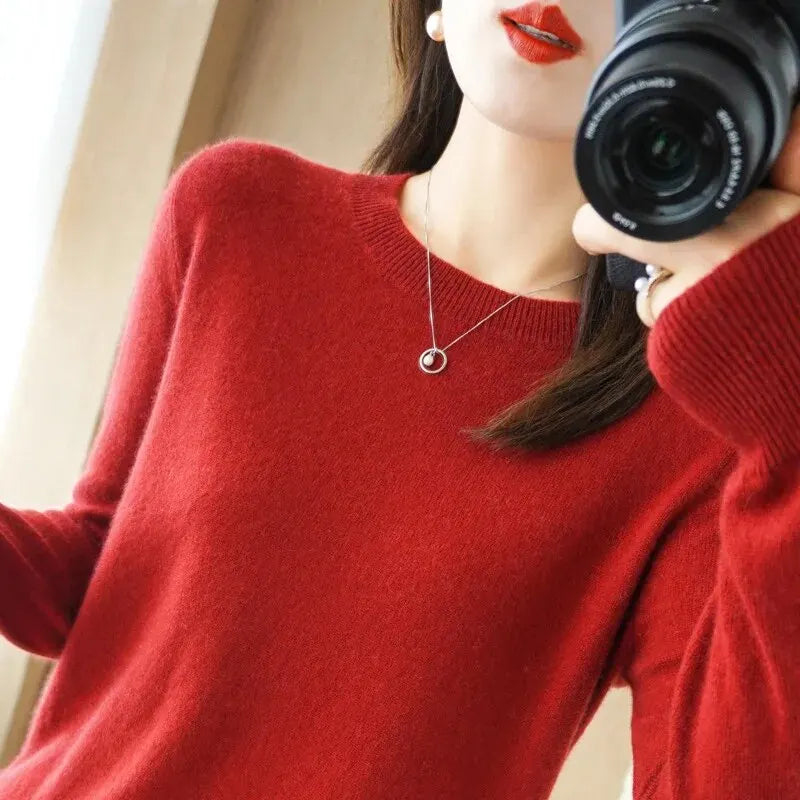 Women Sweater O-neck Autumn Winter Pullover Warm Casual Fashion Knitwear Bottoming Shirt 2026