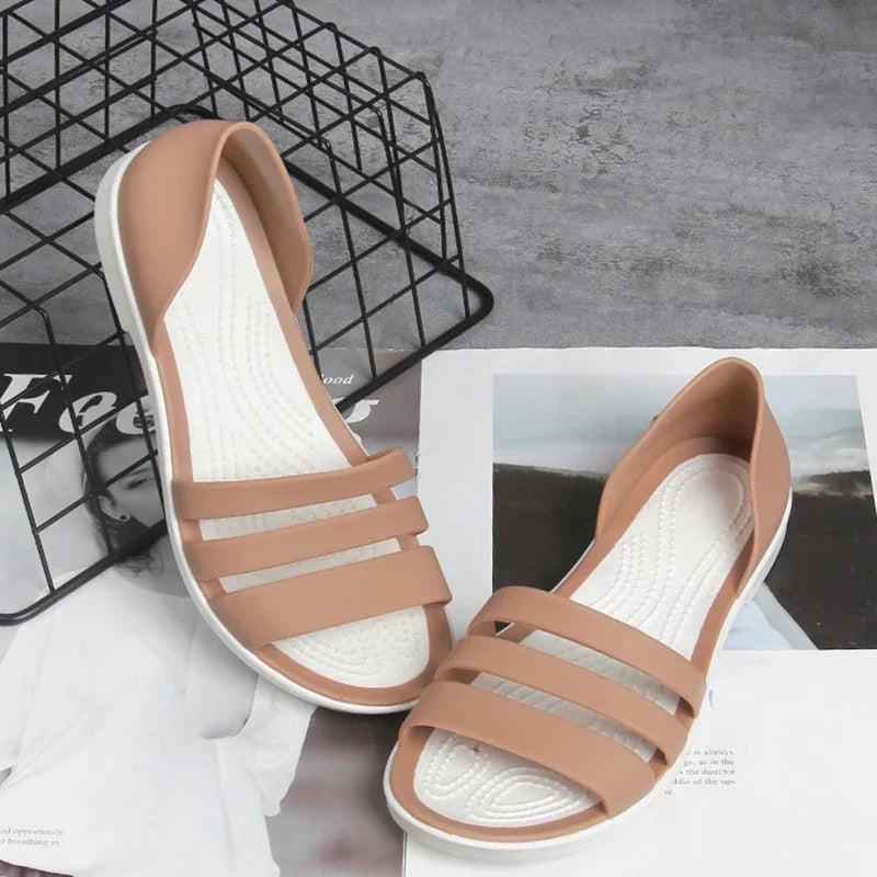 Fashion Open-Toed Slides Shoes For Women Summer Flat Sandals Candy Color Casual Beach Outdoot Female Ladies Jelly Slippers