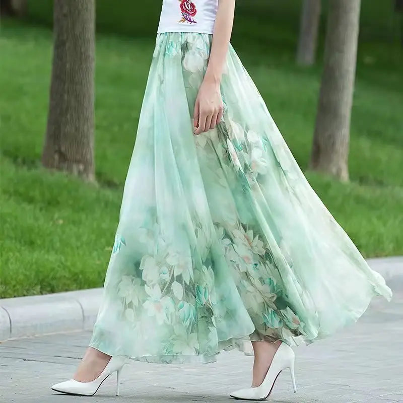 Floral Print Chiffon High Waist Boho Skirt