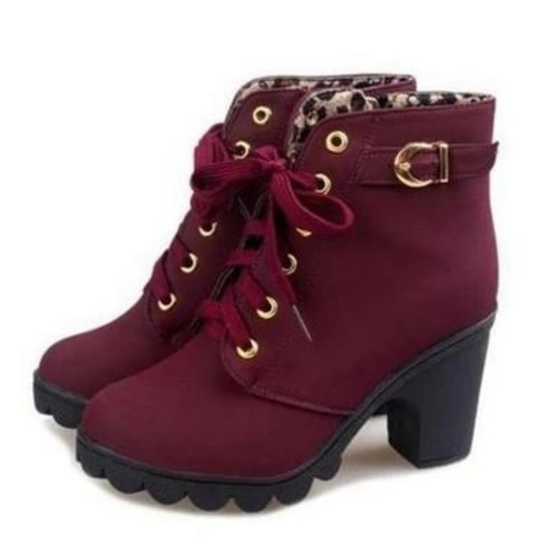 New Spring Winter Fashionable versatile Women Boots Lace-up Fashionable versatile Ladies Shoes comfortable High Heels Boots