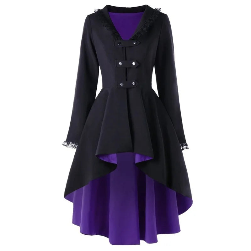 Tailcoat Vintage Long Coat Irregular Hem With Unique Buttons And Lace Trim Womens Trench Coat