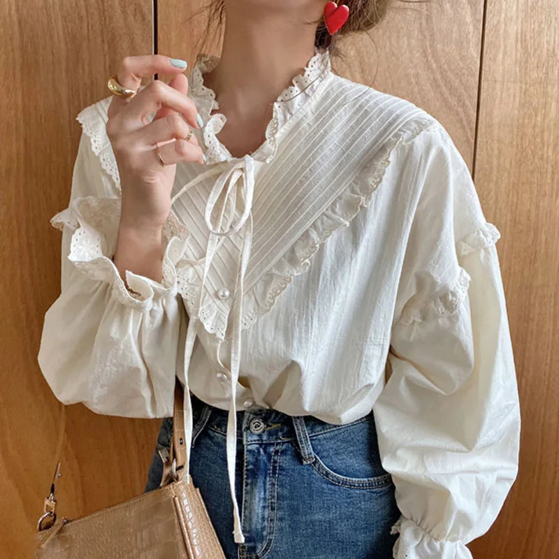 Blusas Mujer De Moda 2023 Casual Women Shirt Spring Loose Vintage Tops Korean Style Long Lantern Sleeve Women Blouse Elegant
