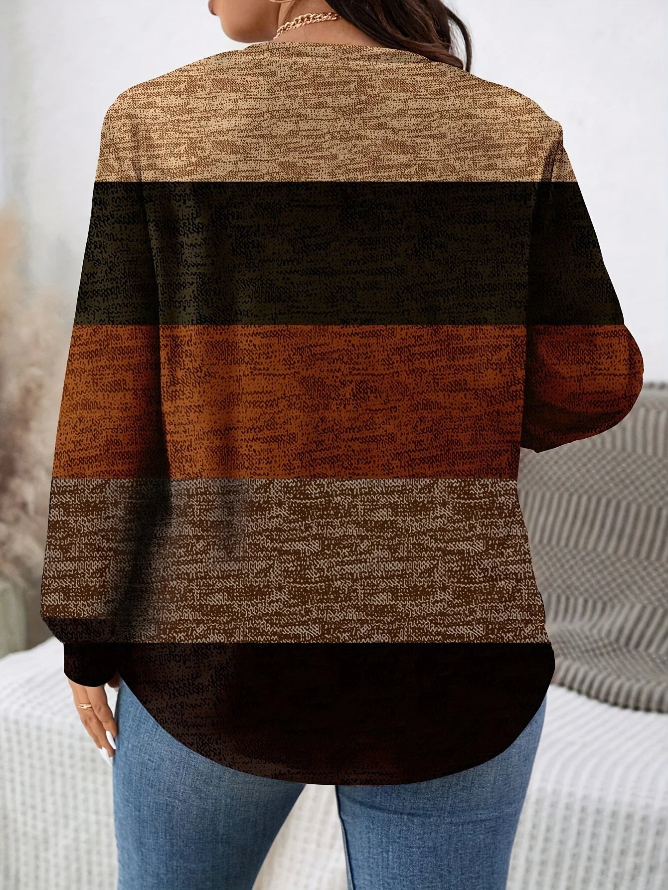 Women's Plus Size Striped Long Sleeve Knit Sweater for Stylish Comfort and Warmth