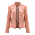 Women coat Autumn New Casual Leather Jacket Standing Collar Long Sleeve Jacket Slim Solid Color Coat Streetwear Zipper Jacket