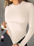 Women New Autumn T-shirt Streetwear Fashion Long Sleeves O-Neck Solid Sexy Tees Top Elegant Female Casual Slim Knitted Clothing