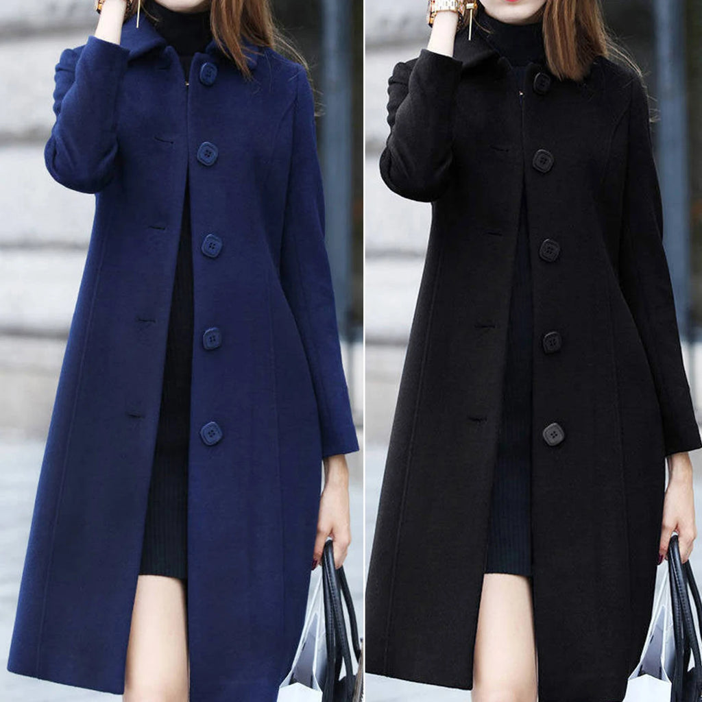 Fabulous Wool Coat Long Sleeves Women Coat Elegant Plus Size Thermal Lady Jacket Buttons