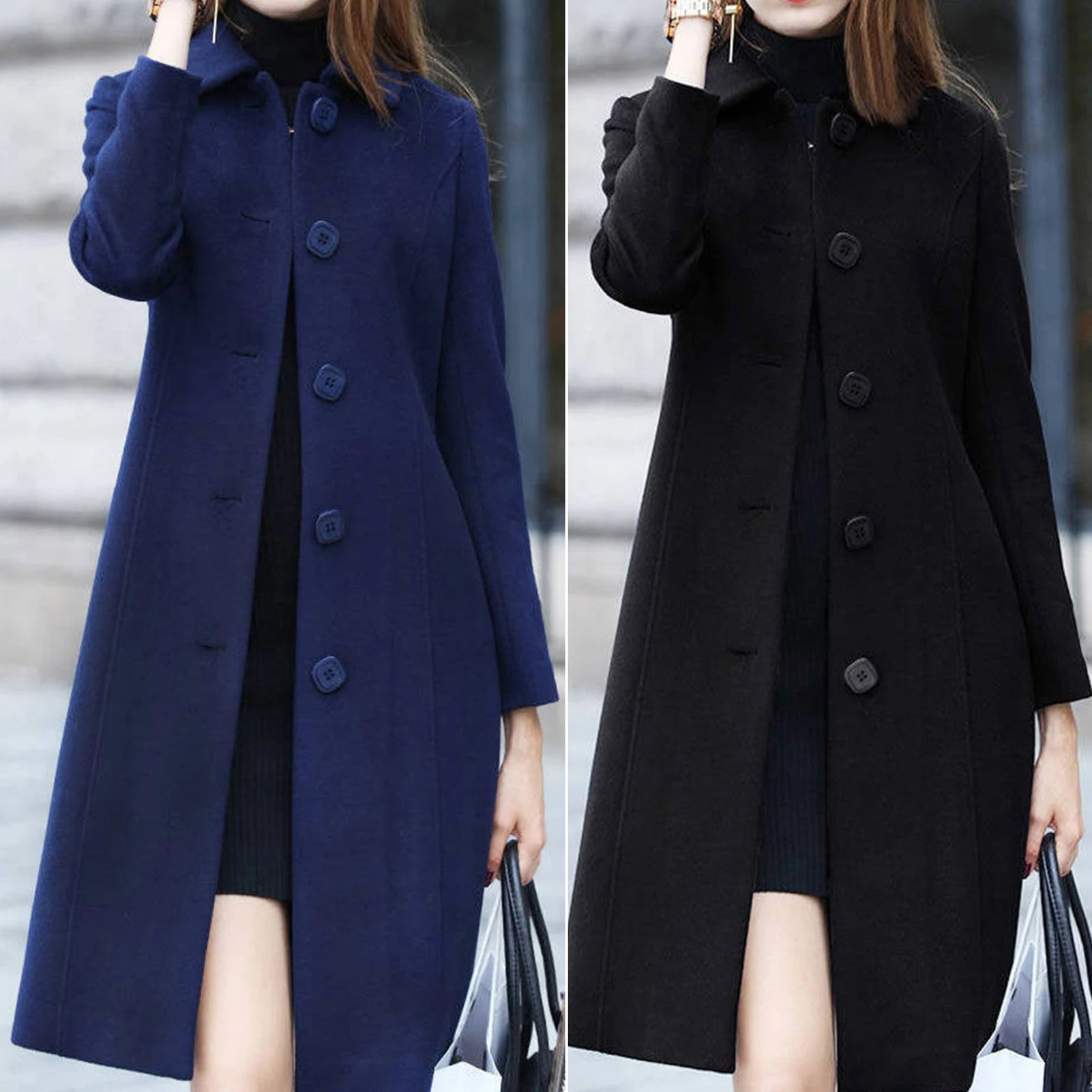 Fabulous Wool Coat Long Sleeves Women Coat Elegant Plus Size Thermal Lady Jacket Buttons