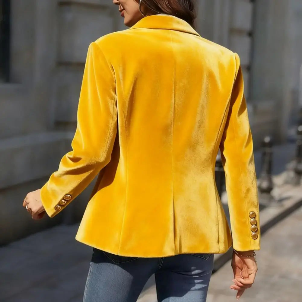 Elegant Velvet Blazer for Women Single Button Lapel Female Blazer Jacket Slim Fit Office Lady Outerwear Coat Spring Autumn Women