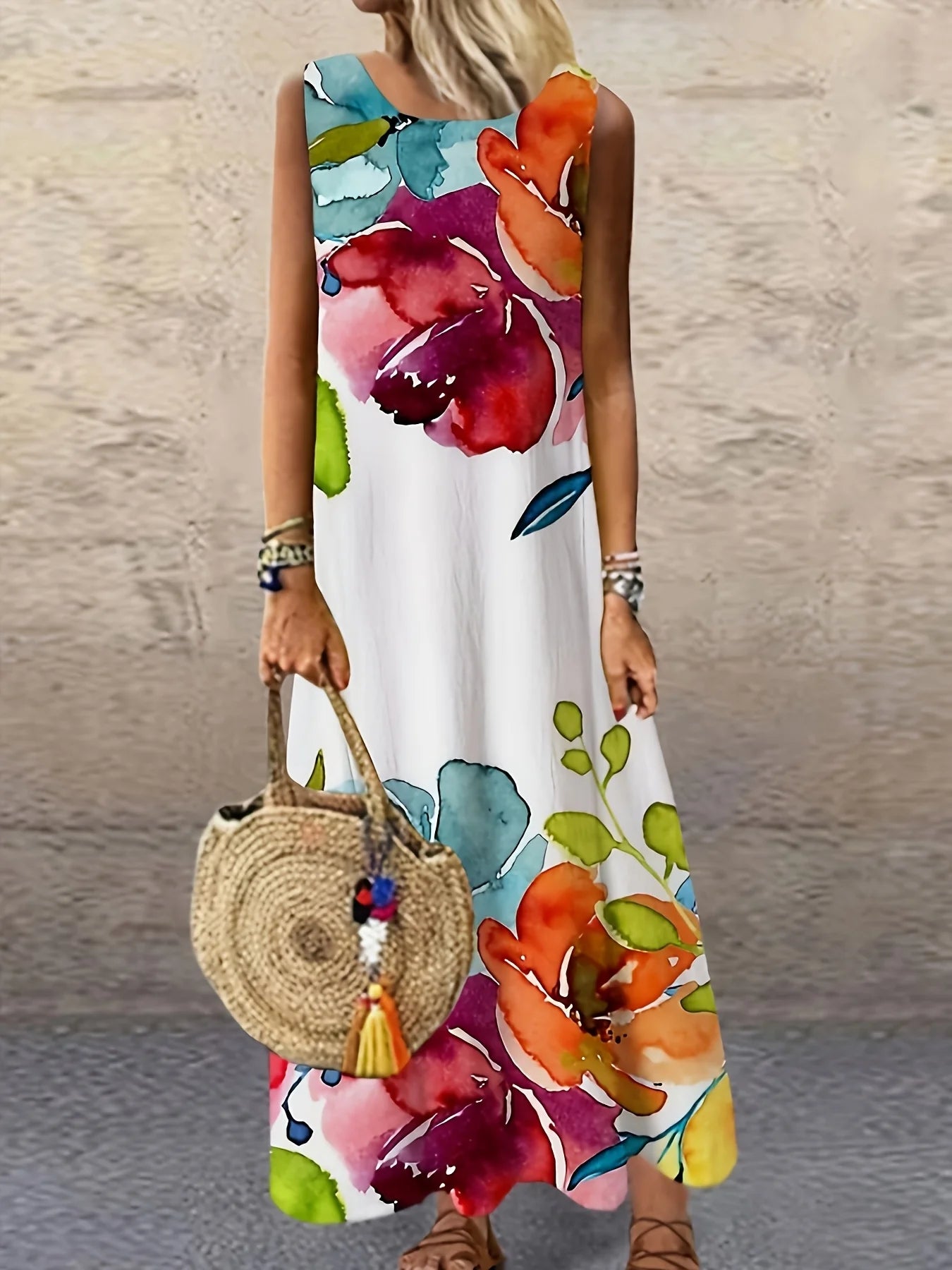 Elegant Sleeveless Midi Dress with Floral Pattern for Casual And Wear Suitable for Leisure And Sports Activities