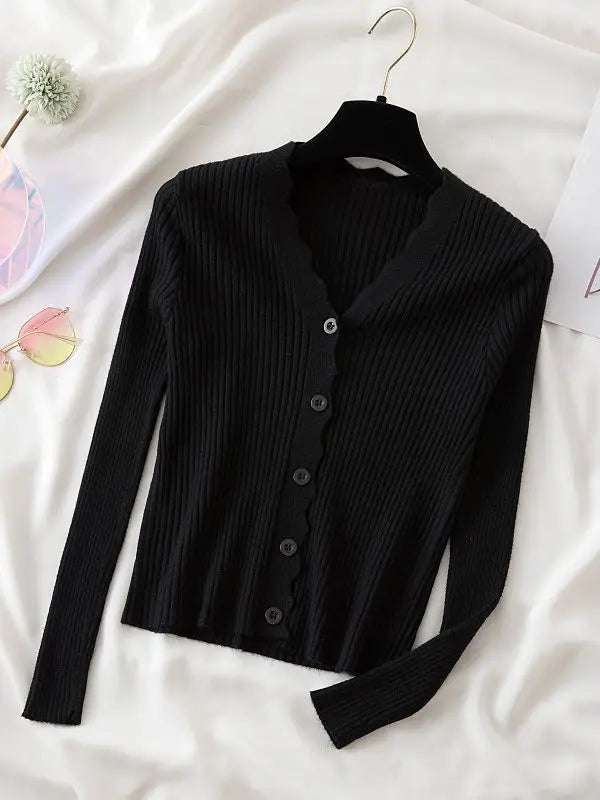 Sweater Knitted Cardigan Button Jacket 2023 Autumn Winter V-neck Long Sleeve Casual Tops For Women Sweater Green