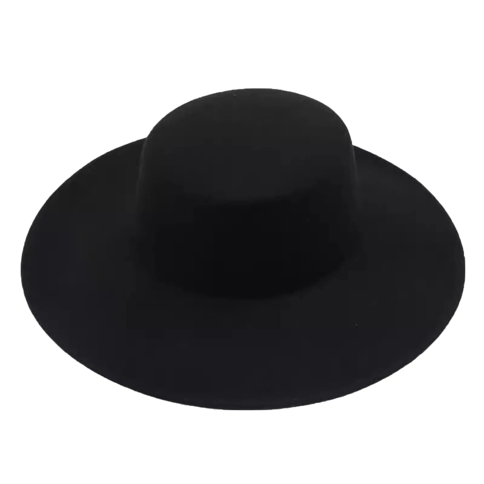 Women'S Black Felt Hat Flat Top Jazz Hat Vintage Wide Brim Cap Hepburn Style French Classic Elegant Fashion Accessory