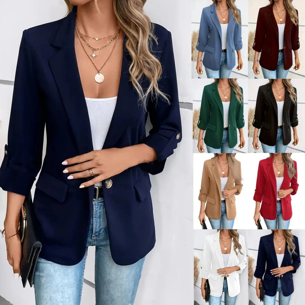 Blazers Long Sleeve Women Suits Blazer Single Button Solid Loose Fit Turn Down Collar Pockets Casual 2025 Summer