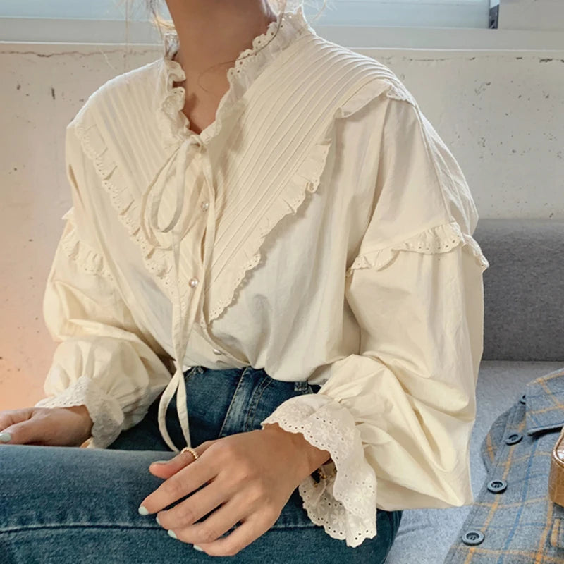 Blusas Mujer De Moda 2023 Casual Women Shirt Spring Loose Vintage Tops Korean Style Long Lantern Sleeve Women Blouse Elegant