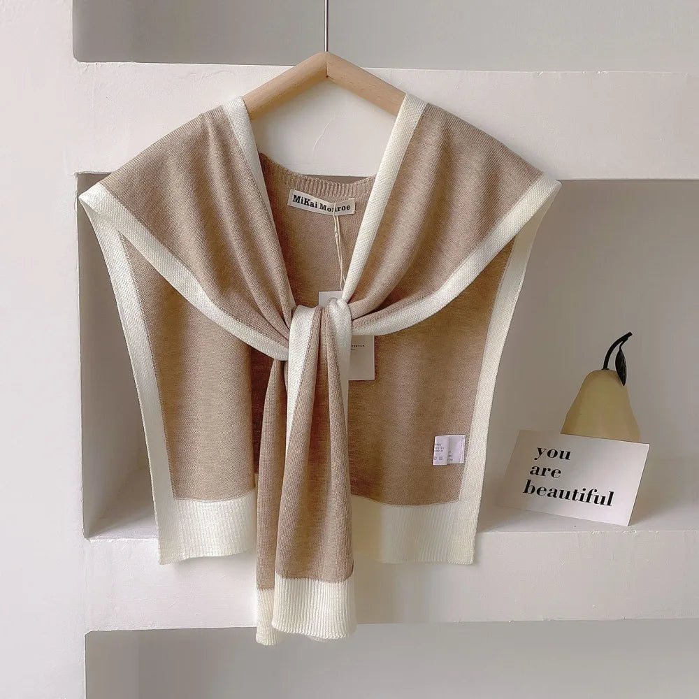 Knitted Shawl Fake Collar Women Detachable Collars Tie White Neckline Big Lapel False Collar Shoulder Wrap Clothing Accessories