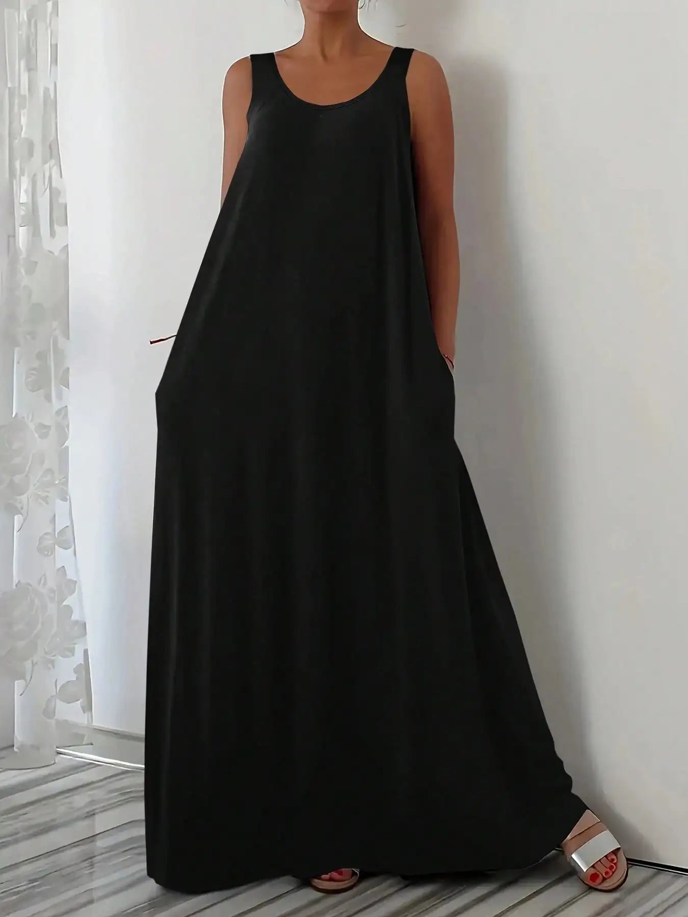European and American new style casual fashion sleeveless loose pure color dress for women